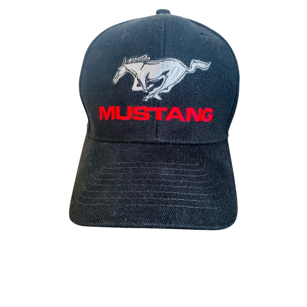 Ford Mustang Black Baseball Cap Embroidered Pony Logo Adjustable Hot Rods Plus